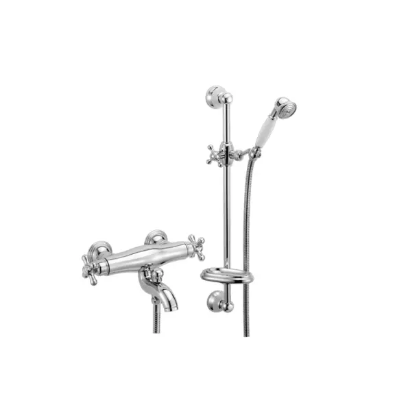 Huber Croisette Mélangeur thermostatique bain-douche avec barre coulissante Chromé/Doré CSS270107G