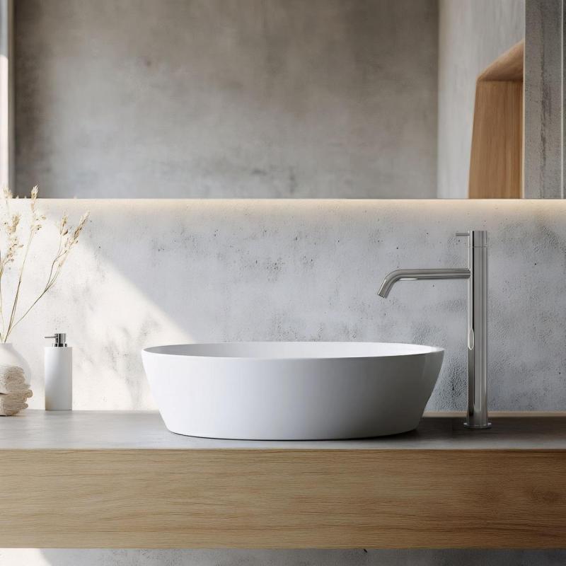 Waterevolution Flow wastafelkraan hoge uitloop voor waskommen incl. click plug chroom T11501