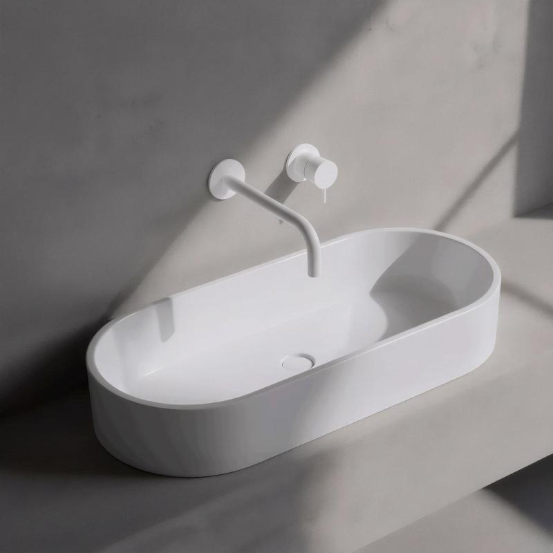 Robinet de lavabo encastré Watervolution Flow blanc mat avec bec de 25 cm T116BBR-25