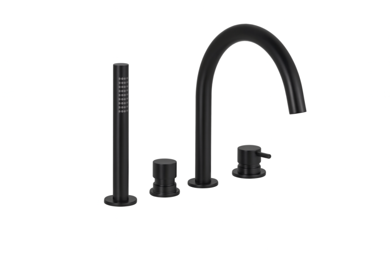 Waterevolution Flow Robinet de baignoire à 4 trous pour montage sur rebord de baignoire Noir T138PR