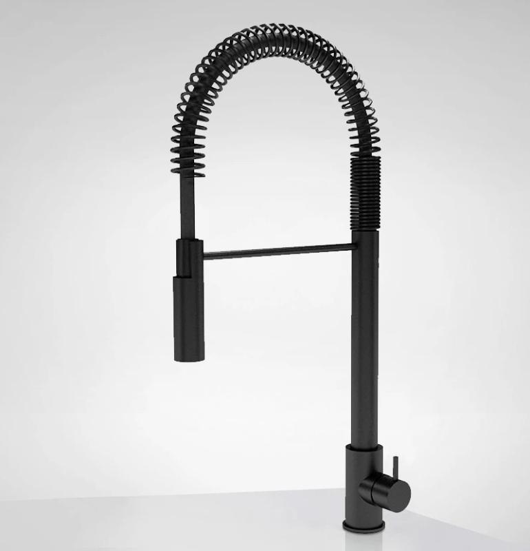 Waterevolution Flow mitigeur de cuisine semi-professionnel noir mat avec colonne et ressort T157PR