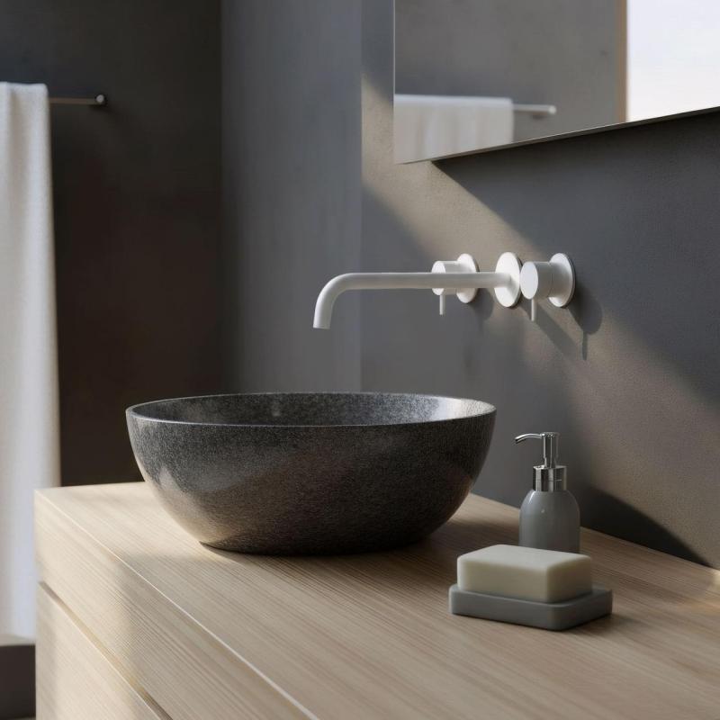 Waterevolution Flow Mitigeur lavabo encastré 3 trous blanc mat avec bec 25 cm T1163FBR-25