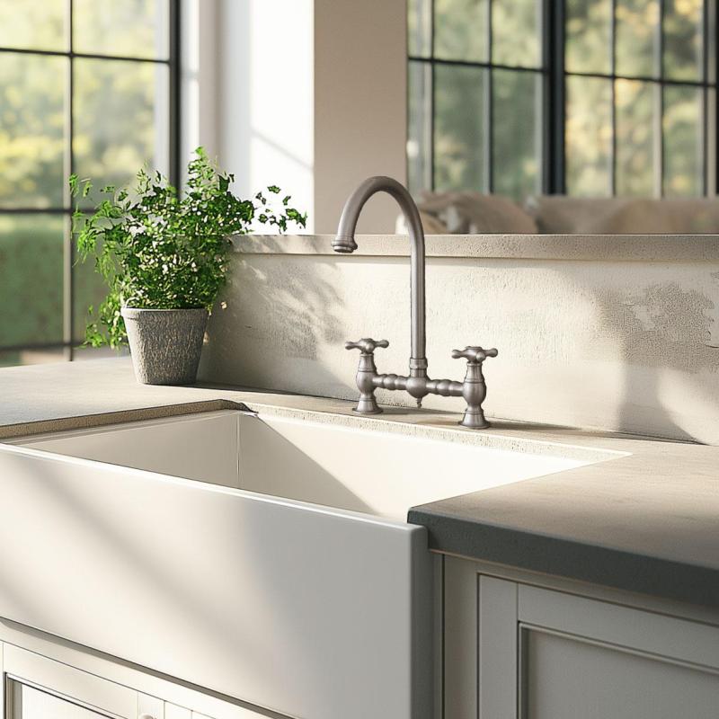 PB Robinet de cuisine à pont nostalgique Bec rond en inox avec boutons en étoile PBN.RVS.R.ST