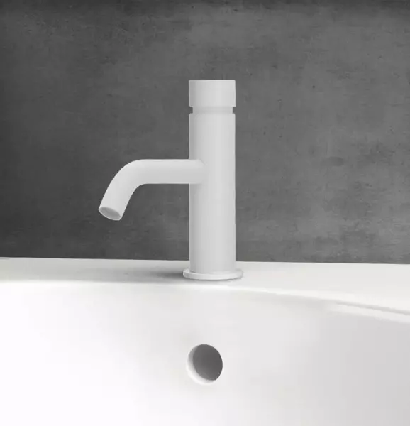 Waterevolution Flow Robinet de lavabo eau froide  à fermeture automatique blanc mat T110TPBR