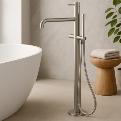 Waterevolution Flow vrijstaande badkraan met handdouche volledig RVS T133IE