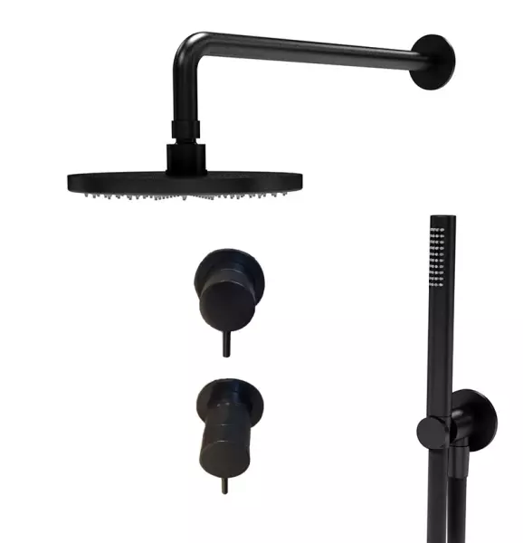 Waterevolution Flow set de douche thermostatique encastrable noir mat avec effet pluie et douchette 1208846402