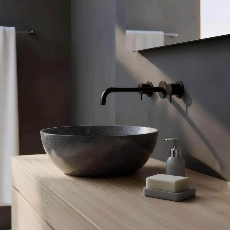 Waterevolution Flow Mitigeur lavabo encastré 3 trous noir mat avec bec 25 cm T1163FPR-25