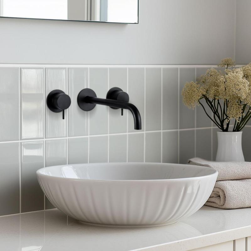 Waterevolution Flow Mitigeur lavabo encastré 3 trous noir mat avec bec 25 cm T1163FPR-25