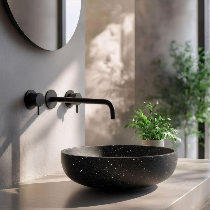 Waterevolution Flow Mitigeur lavabo encastré 3 trous noir mat avec bec 21 cm T1163FPR-21
