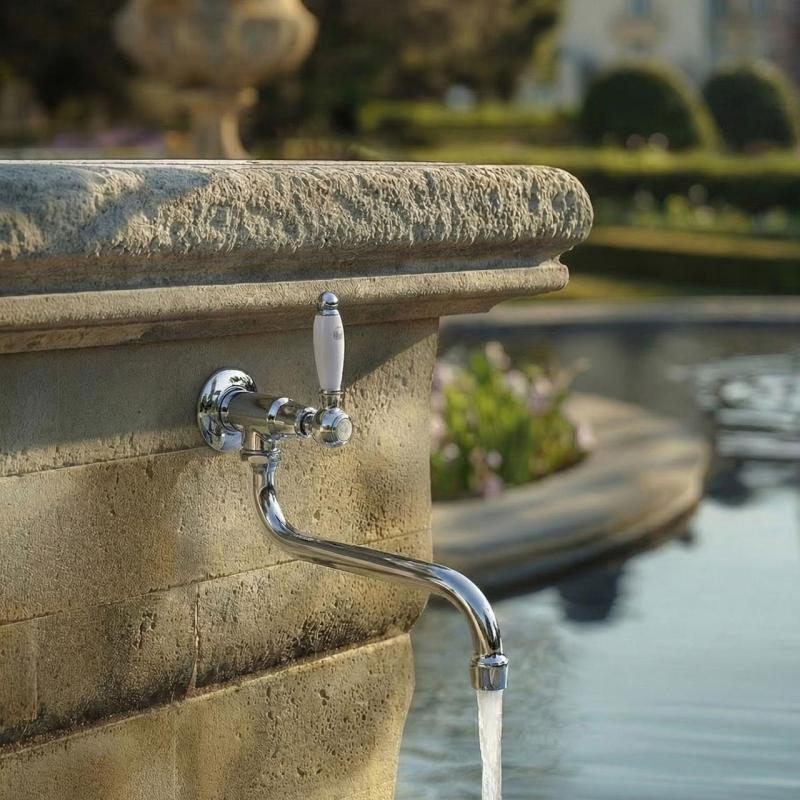 PB Classic Robinet mural de lavabo avec levier blanc eau froide et long bec Chromé 1208853612