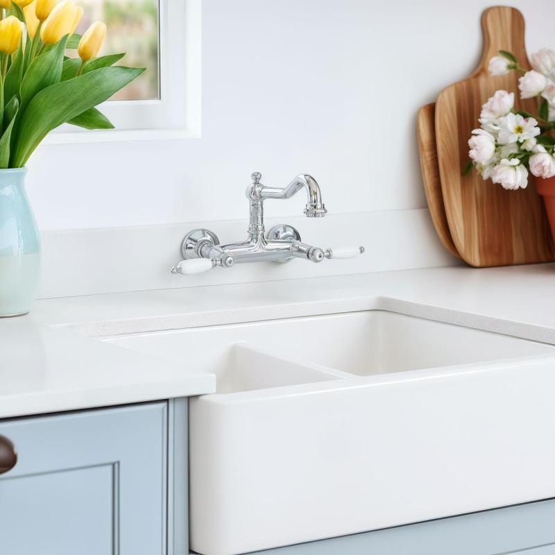 PB Robinet mural classique Poignées blanches Chrome 1208854172