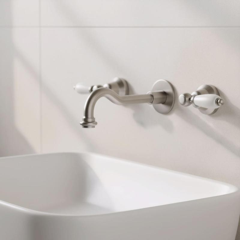 PB robinet classique encastré mural avec poignées blanches, bec de 25 cm en inox 1208854402