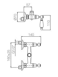 PB Classic mitigeur de douche en saillie avec leviers blancs raccord supérieur en acier inoxydable 1208854552