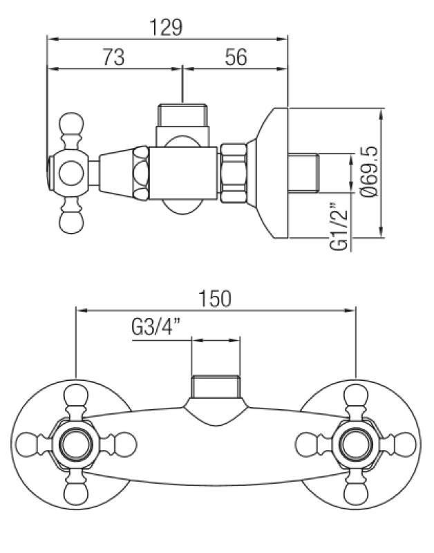 PB Classic mélangeur de douche en surface avec manettes croisillons raccord supérieur couleur bronze 1208855312