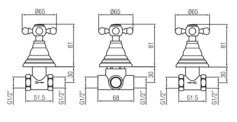 PB Classic set de douche encastré à 2 voies avec inverseur et manettes croisillon en laiton 1208855372