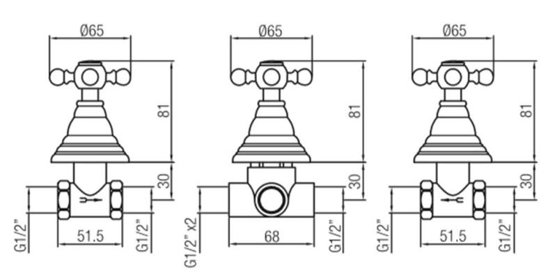 PB Classic Set de douche encastré à 3 voies avec inverseur et manettes croisillon en couleur bronze 1208855402