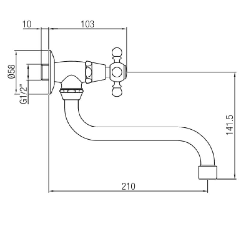 PB Classic Robinet mural de lavabo avec manette à croisillon eau froide et long bec Acier inoxydable 1208855642