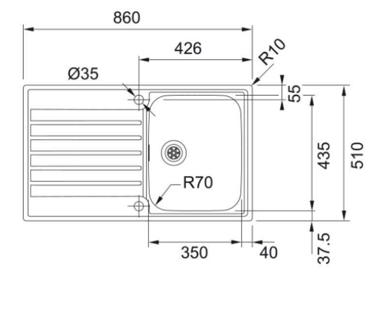 Évier en inox Franke Argos AGX 211-86 avec égouttoir, montage affleurant, 860x510, référence 127.0380.403