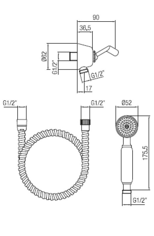 Ensemble de douchette à main classique PB avec crochet de suspension en inox 1208899032