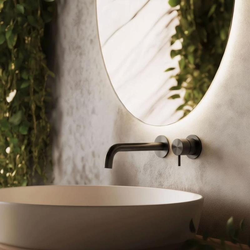 Waterevolution Flow Robinet de lavabo encastré PVD Gun Metal avec bec de 15 cm T116BGME-15