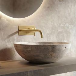 Robinet de lavabo encastré Waterrevolution Flow avec plaque de recouvrement en laiton brossé et bec de 21 cm T1161LE-21