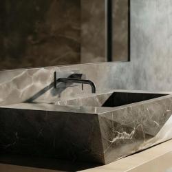 Waterevolution Flow Mitigeur de lavabo encastré avec garniture en PVD Gun Metal et bec 15cm T1161GME-15