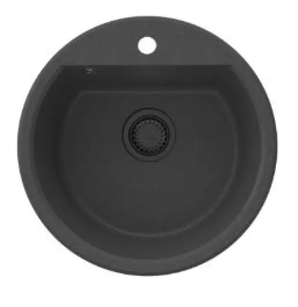 GraniteMy Bremen évier rond en granit 43 cm noire montage en surface et sous plan avec surface pour trou de robinet 1208952257