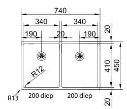 Franke Bolero plus R12 BXX 220 Double évier en acier inoxydable pour montage à fleur de plan 74x45cm 127.0455.332