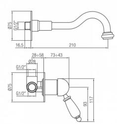 PB nostalgique mitigeur de lavabo encastré bec vintage 21cm chromé