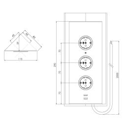 Indux Corner Colonne d'alimentation avec 3 prises de courant, mise à la terre et double chargeur USB-A&amp;C en acier inoxydable 1208953216