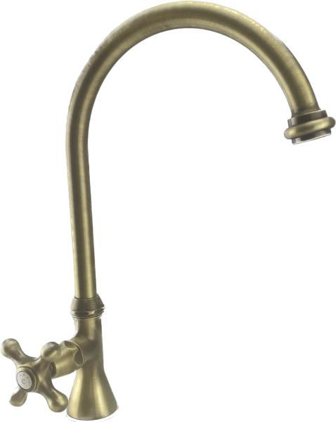 PB Classic Robinet de lavabo avec manette croisillon eau froide avec bec rond élevé Bronze 1208953275