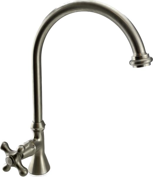 PB Classic Robinet de lavabo avec manette croisillon eau froide avec bec rond élevé Acier inoxydable 1208953276