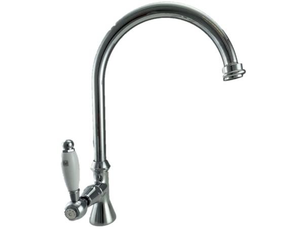 PB Classic Robinet de lavabo avec levier blanc eau froide avec bec rond élevé Chromé 1208953277