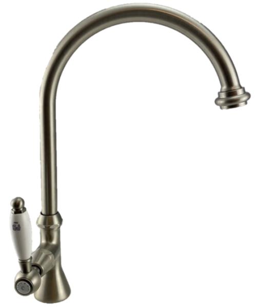 PB Classic Robinet de lavabo avec levier blanc eau froide avec bec rond élevé Acier inoxydable 1208953279