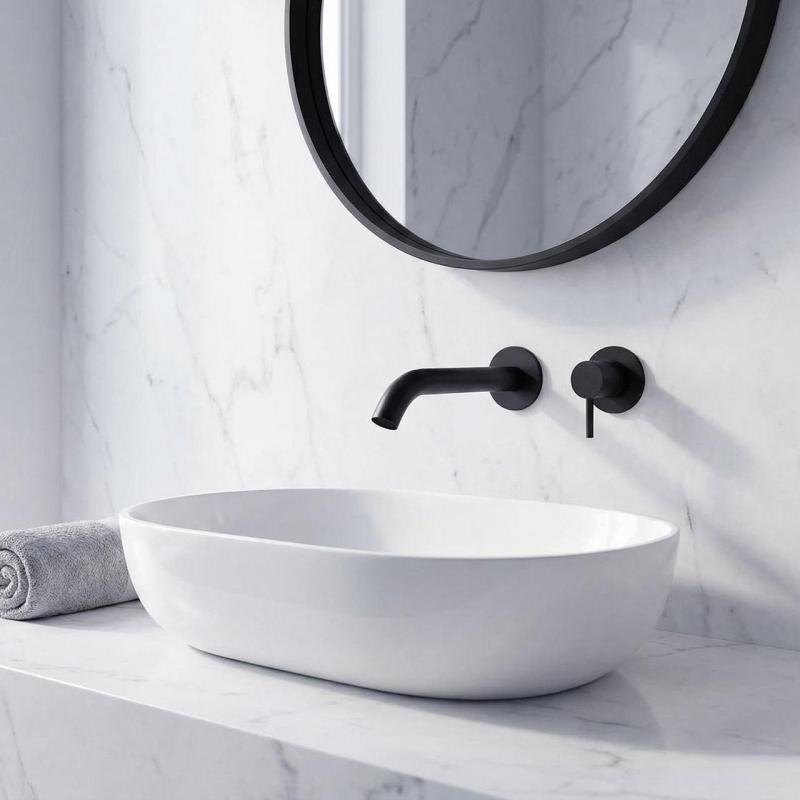 SB Mitigeur de lavabo encastré rond Noir mat - 102mm