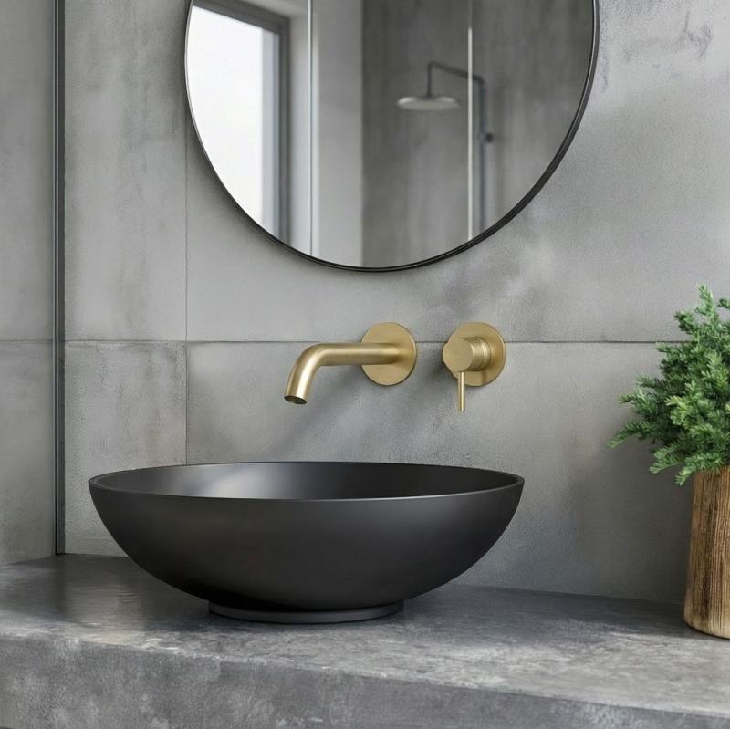 SB Mitigeur de lavabo encastré rond en laiton satiné PVD 162mm