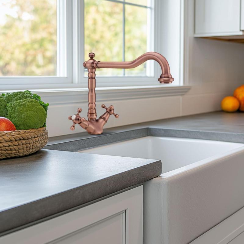 Robinet de cuisine classique nostalgique V1910 Cuivre avec bec pivotant 1208953526