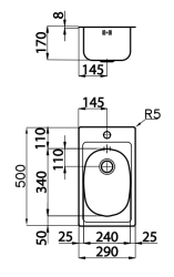 Foster 900 Petit Évier en Acier Inoxydable 29x50 cm avec Trou pour Robinet Montage en Surface 1208953723