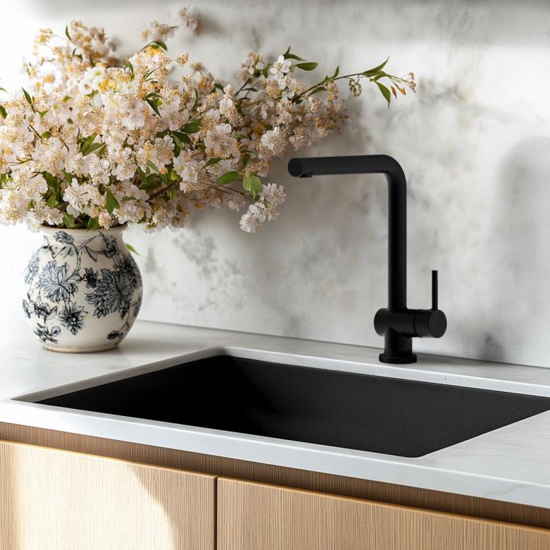 Ausmann Minta robinet de cuisine noir mat avec bec pivotant 1208953747