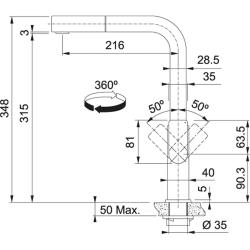 Franke robinet de cuisine en acier inoxydable massif Mythos avec bec extractible en acier inoxydable 115.0547.853