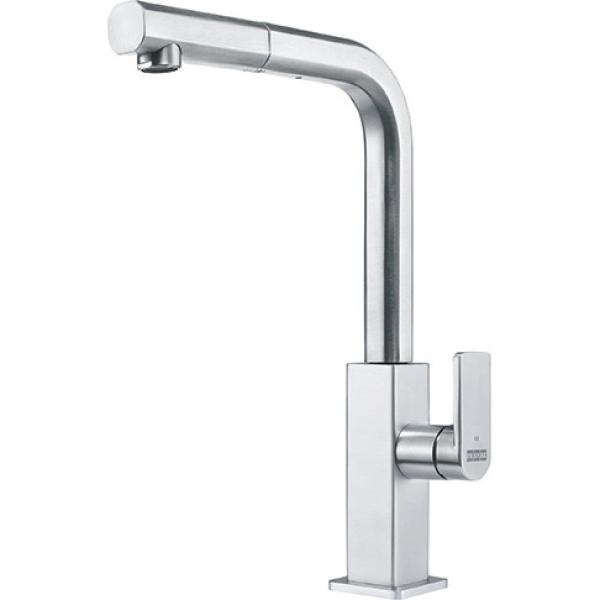 Franke robinet de cuisine en acier inoxydable massif Mythos avec bec extractible en acier inoxydable 115.0547.853