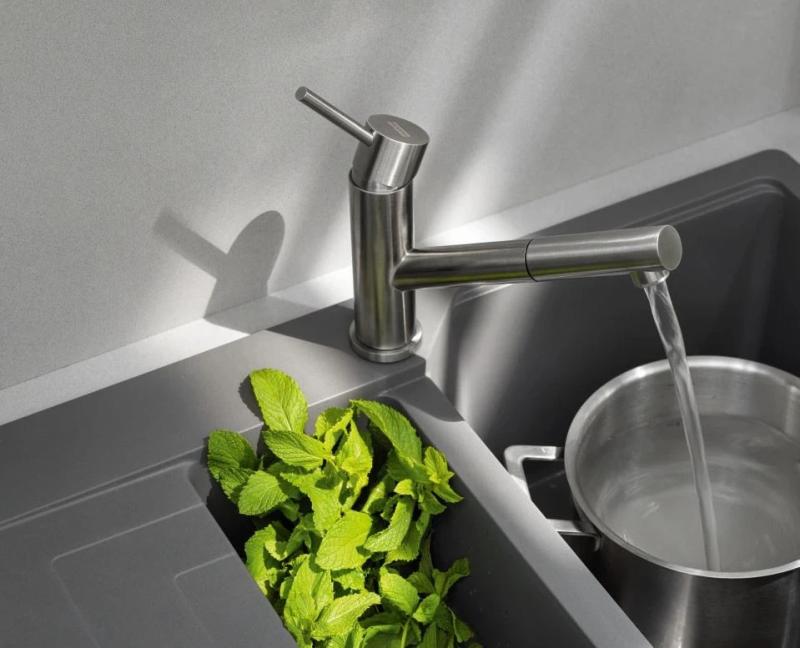 Franke Orbit robinet de cuisine bas en inox massif avec bec extractible en inox 115.0569.461