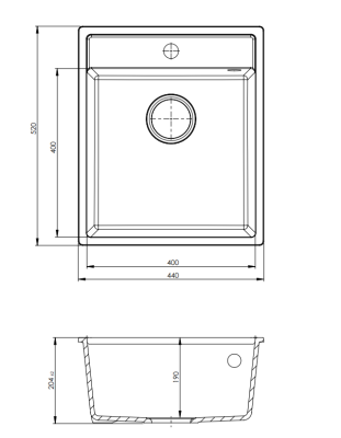 Évier en granit GraniteMy Bremen 44x52 cm Noir – Montage en surface, sous-plan et à fleur avec plage pour robinet et bouchon en inox 1208953861.
