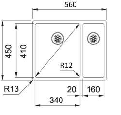 Franke Bolero plus R12 BXX 260 BL 1.5 évier un bac et demi en acier inoxydable pour montage sous plan, à fleur de plan ou en surface 127.0625.091