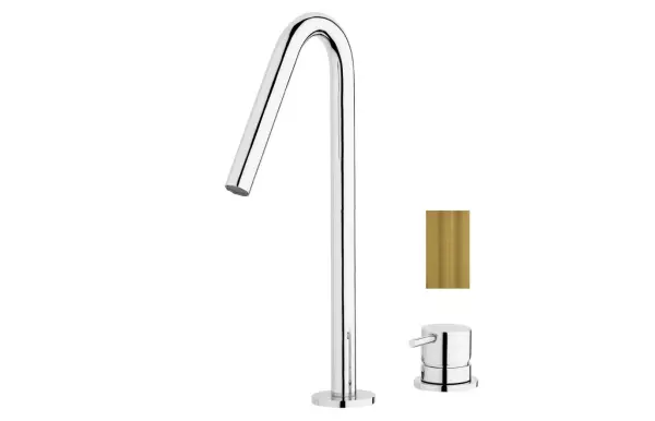 Waterevolution Flow robinet de lavabo 2 trous laiton brossé avec bec haut V 227mm T1122VLE