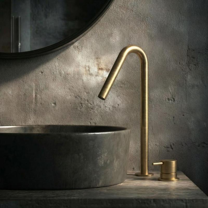 Waterevolution Flow robinet de lavabo 2 trous laiton brossé avec bec haut V 227mm T1122VLE