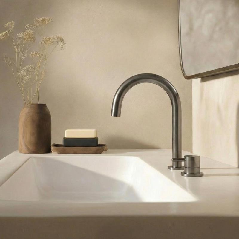 Robinet de lavabo à 2 trous Waterevolution Flow PVD Gun Metal T1121UGME