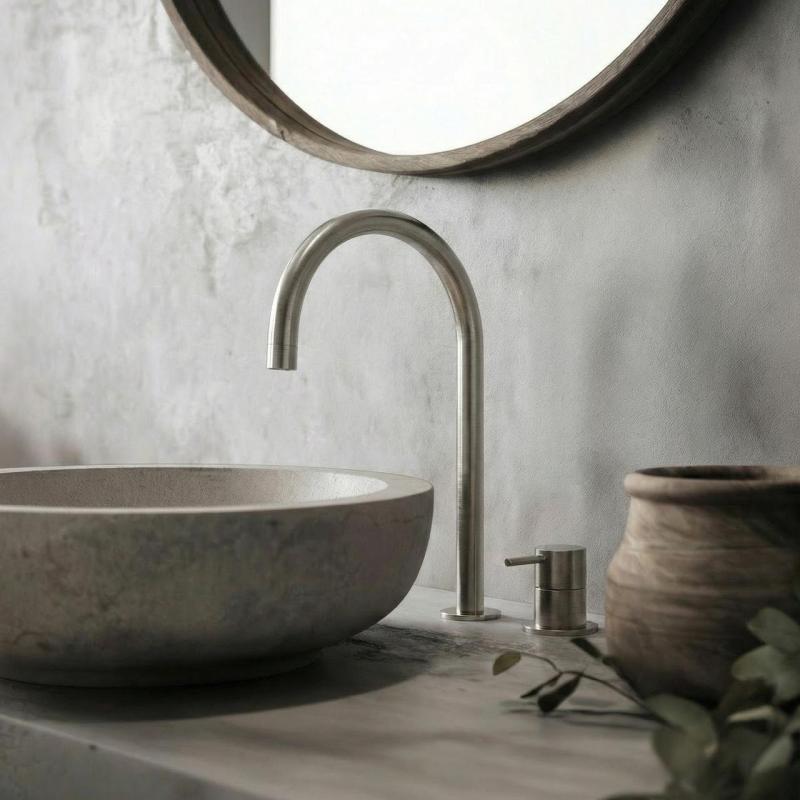 Robinet de lavabo Watervolution Flow à 2 trous, entièrement en acier inoxydable, avec bec haut de 200 mm T1122UIE