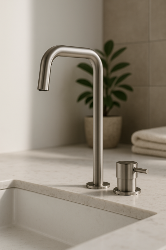 Waterevolution Flow Robinet de lavabo 2 trous bec haut 222 inox T122HIE