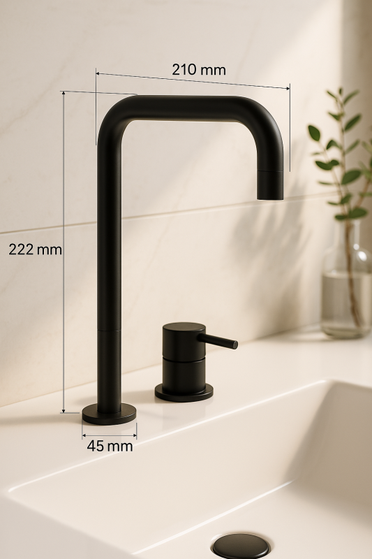 Waterevolution Flow Robinet de lavabo 2 trous bec haut 222 noir mat T122HPR